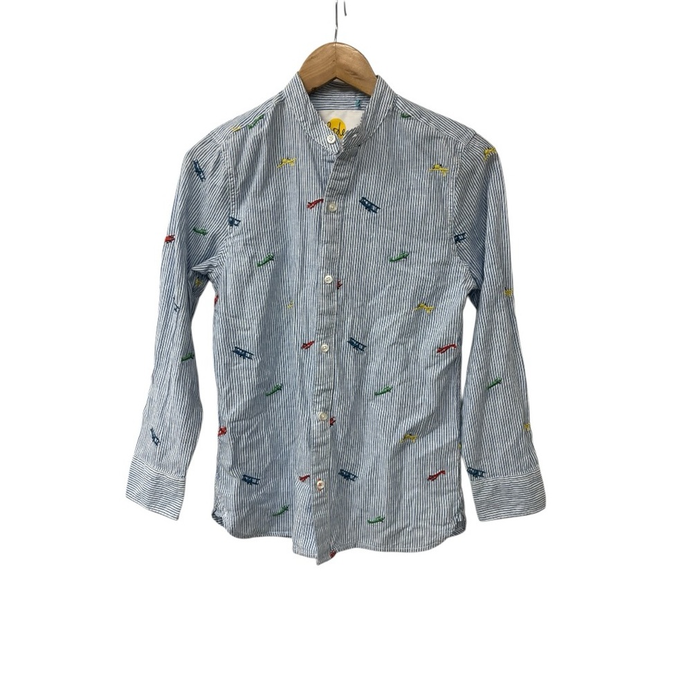 NWT Boden Kids Girls Boys Planes Airplane Stripe Embroidered Button Down Shirt